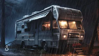 Sleeping In A Retro RV Caught In A Rain & Thunderstorm💧Black Screen | 12 Hours | Sleep In Series