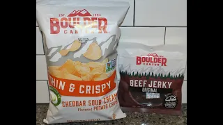 Boulder Canyon Cheddar Sour Cream Thin & Crispy Potato Chips & Original Beef Jerky Review