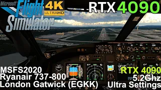 [MSFS RTX 4090] Windy Ryanair Arrival Into London Gatwick Airport (EGKK) 737-800[Ultra Settings] 4K