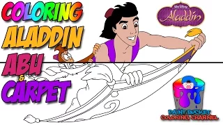 Aladdin, Abu and Magic Carpet Coloring Pages - Walt Disney Coloring Book for Kids Learning Colors