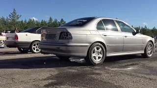 BMW 525i E34 2.5 BiT vs BMW 540i E39 4.4TT 2xHX35 1/4 mile drag race