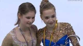 Julia Lipnitskaya;Elena Radionova-Trophie Eric Bompard 2014 Ladies Victory Ceremony