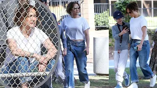 Jennifer Lopez was spotted heading to her daughter Emme's baseball game in LA on Friday afternoon.