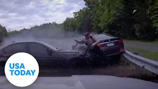 Virginia police officer almost killed by speeding car on busy roadway | USA TODAY