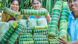 Cooking Traditional Big Cake (Num Orn Sorm & Num Jeal) Food Recipe in Country - Pchum Ben Festival