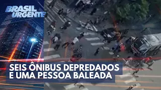 Ônibus depredados e uma pessoa baleada no centro de SP | Brasil Urgente