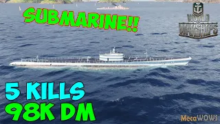 World of WarShips | Cachalot | 5 KILLS | 98K Damage - Submarine Replay Gameplay 4K 60 fps