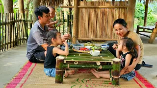 Family life - Cozy meal at the new bamboo dining table/Family happiness/Le Thi Hon