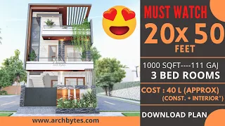 20x50 Feet Modern House Design 3D: 3 Bedrooms, 2 Bathrooms, 2 Floors, 6x15 Meters - 1000 Sqft