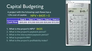 Discounted Cash Flows on BAII Plus – NPV, IRR, PB, DPB, PI - DCF - Capital Budgeting