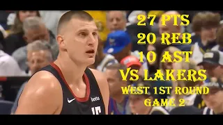 Nikola Jokic 27 Pts 20 Reb 10 Ast LA Lakers vs Denver Nuggets West 1st Round  Game 2 HIGHLIGHTS