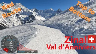 [4K] Skiing Zinal, Red Route via Aigle Top to Bottom, Val d'Anniviers Switzerland, GoPro HERO9