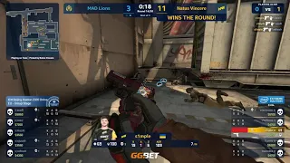 s1mple p250 clutch 1v3 against fully kitted MAD LIONS @de_Train | IEM Beijing 2020