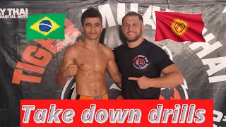 UFC FIGHTER RAFAEL FIZIEV AND ONE CHAMPIONSHIP FIGHTER FABRICIO ANDRADE DRILLING TAKE DOWNS