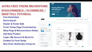 How to Create Astra Free Woocommerce Shop eCommerce WordPress Website Elementor 2022 BrandStore Full