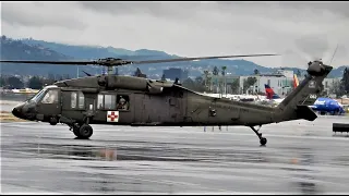 UH-60 Blackhawk Start-Up & Takeoff in the Rain U.S. Army Military Helicopter