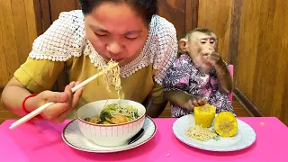 Mom & Judee Enjoying Their Yummy Special Noodle Breakfast