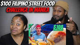 🇵🇭 American Couple Reacts "$100 Filipino Street Food Challenge in Manila!! Is It Possible?"