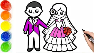 So Cute Bride and Groom Drawing Painting and Coloring For Kids Toddlers