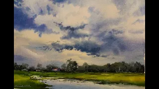 Watercolor painting tutorial - Cloudy sky