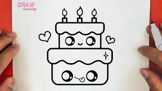 HOW TO DRAW A CUTE CAKE ,STEP BY STEP, DRAW Cute things