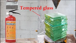 Extreme challenge of hydraulic press, tempered glass and fire extinguisher