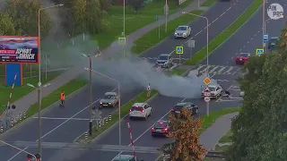 На ул. Первомайская в Пинске загорелась Ауди, 06.08.2018