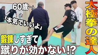 【太極拳の達人】の体が鋼鉄すぎるので空手家が【倒れるくらいのローキック】蹴ってみた