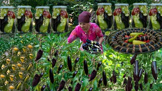 Fresh Eggplant Harvest in the Village! - Homemade Turkish Eggplant Dish Beef Stuffed Recipe