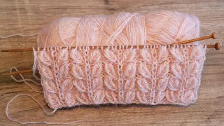 Узор «Двойные объёмные листики» спицами 🍂 « Double volumetric leaves» knitting pattern