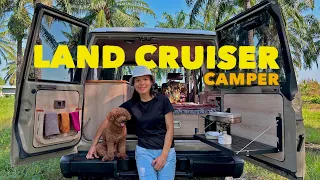 Testing our Cozy Land Cruiser Camper Truck with my dog after Furniture Built