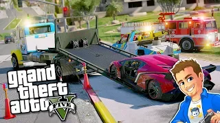 Flatbed Towing a Wrecked $4.5M Supercar - GTA 5 REAL LIFE MOD #6 | Let's Go to Work | Flatbed Mod