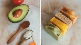 Making soap with grocery store ingredients🥑🍅🍯🥕🌾🥛 A compilation