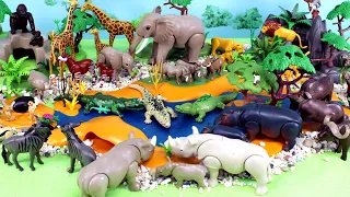 Waterhole with Playmobil Animal Figurines - Learn Animal Names