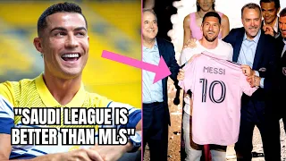 Ronaldo Reacts to Messi Joining MLS | Inter Miami | MLS vs SPL 2023 | Ronaldo Interview Saudi League