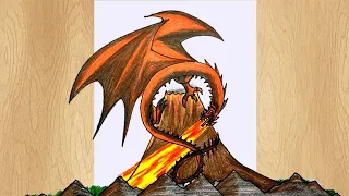 Drawing a Dragon Breathing Fire on the top of a Volcano I Fire Breathing Dragon Tutorial