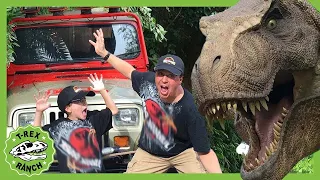 Jurassic T-Rex & Giant Life Size Dinosaurs! T-Rex Ranch Dinosaur Videos