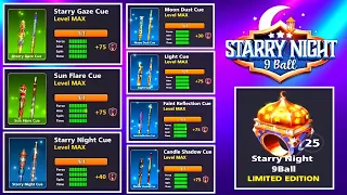 Starry Night 9 Ball All 7 Cues Level Maxed 🔥❤️ | Starry Night 9 Ball 25 Rings Done ✅🌙😍 |