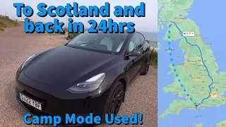 Tesla Model Y from Scotland overnight incl sleeping in car with camping mode!  +detour for Drag Race