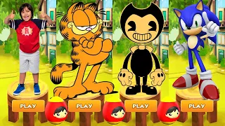 Tag with Ryan vs Sonic Dash vs Garfield Rush vs Bendy in Nightmare Run - All Characters Unlocked