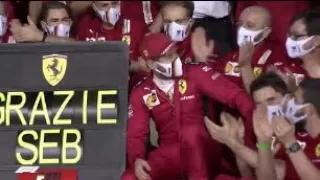 Sebastian Vettel receiving champions league trophy from Ferrari