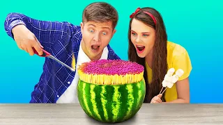 Watermelon vs 100 Layers of Rubber Bands Challenge/ Funny Challenges by Troom Troom Food