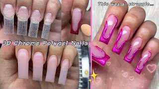 3D CHROME POLYGEL NAILS✨ 3D CHROME NAIL ART & ABSTRACT NAIL DESIGN | Nail Tutorial