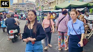 Phnom Penh Walk: Market Walk Tour, Street Vendors | Cambodia 4K