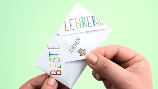 DIY - SURPRISE MESSAGE CARD FOR TEACHER'S DAY. Pull Tab Origami Envelope Card. Card Making Tutorials