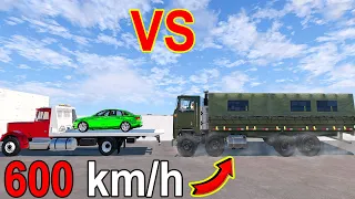 Military vehicle Collision Truck Carrying  600km/h (with Dummy) Cars Crash Test ⏩ BeamNG | Car Bins