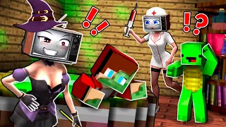 TV WOMAN WITCH turned JJ into a ZOMBIE! TV NURSE and MIKEY try to save JJ in Minecraft - Maizen