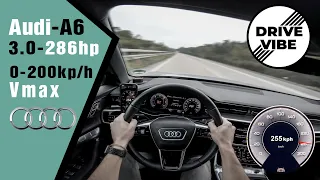 [4k] Audi A6 50tdi (2020) - 286hp - POV - 0-100kph 100-200kph - Autobahn - Vmax - TopSpeed