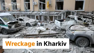 Wreckage in Kharkiv after attack