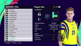 SWEDEN 1996 - EURO ENGLAND 1996 - NOT QUALIFIED - PES 2021 PS4